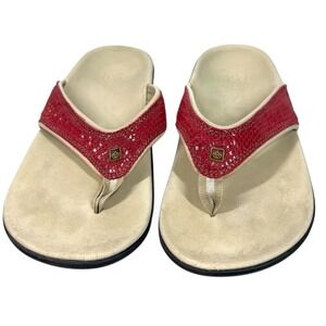 Spenco Yumi Thong Sandals Womens 7 Red‎ Croc Embossed Flip Flops Beach Orthotic